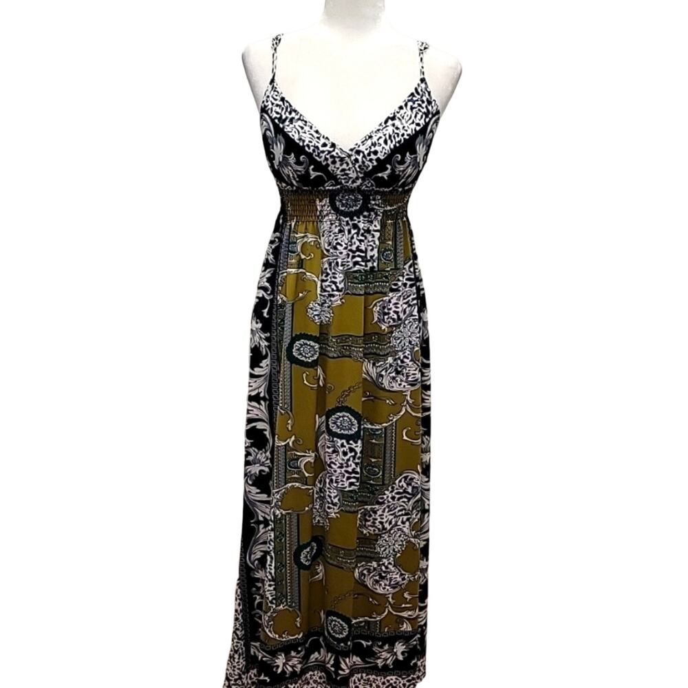 She's Cool Maxi Sundress with Built in Bra Spaghetti Straps Empire Waist Size S